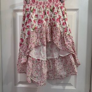 LoveShackFancy Pink and White Floral Skirt